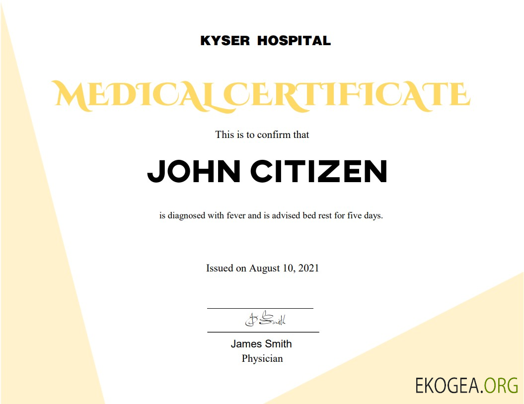 Certificat médical USA version 2